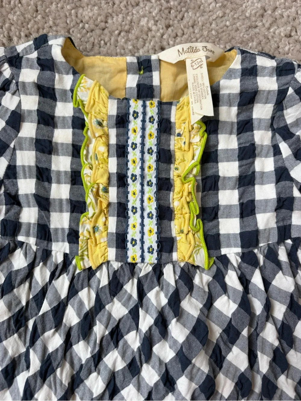 Matilda Jane Blue and White Gingham Dress with Yellow Trim